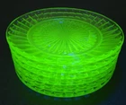 Vintage Hazel Atlas Radial Ribbon  Green Uranium Depression Saucers Lot Of 6