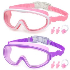 2 Pack Kids Swim Goggles for Age 3-15 Anti-Fog Anti-UV Clear Wide View