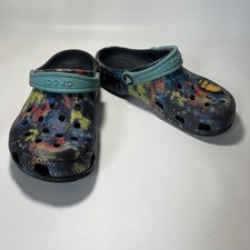 Crocs Classic Tie-Dye Graphic Clogs Kids Size C13 Black Yellow Red Blue Shoe