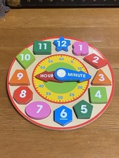 Melissa  Doug Wooden Shape Sorting Clock Puzzle Teach Time, Shapes, Colors