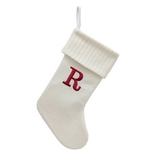 Letter R White Knit Monogram Stocking Holiday Initial Xmas At Home 19"