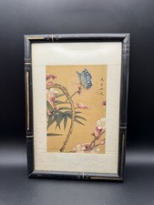 Vintage Chinese Paintings Bird  Butterfly Chinoiserie Silk Framed Art Set