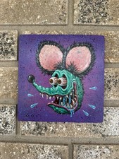 RARE XNO Original Art-Com?ic Art-Comics, ED ROTH?s RAT FINK Acrylic On Wood 6x6