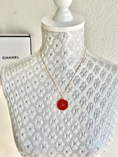 🌺 Kamelie Anhänger Chanel + vergoldete Kette 925 Silber Charm VIP Muttertag Rot