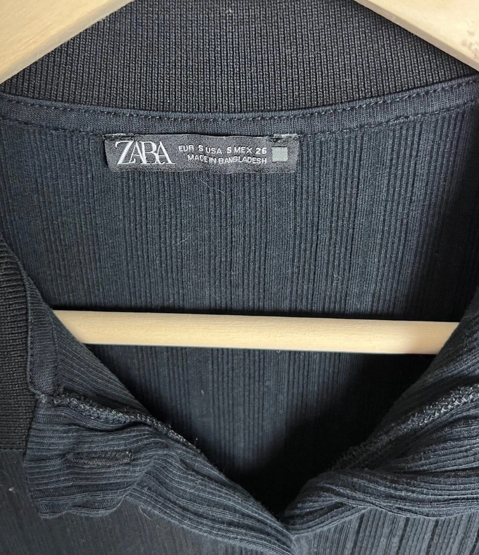 Zara Black Ribbed Button Front Collared Short Sle… - image 3