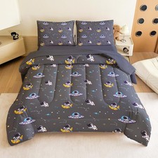 Boys Full Size Space Bedding Set - 5 Piece Rocket Galaxy Comforter with Dee...