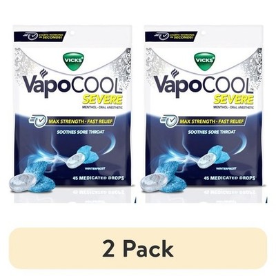 2 pack-NEW Vicks VapoCool Severe Sore Throat Drops, Max Menthol Winterfrost 45ct