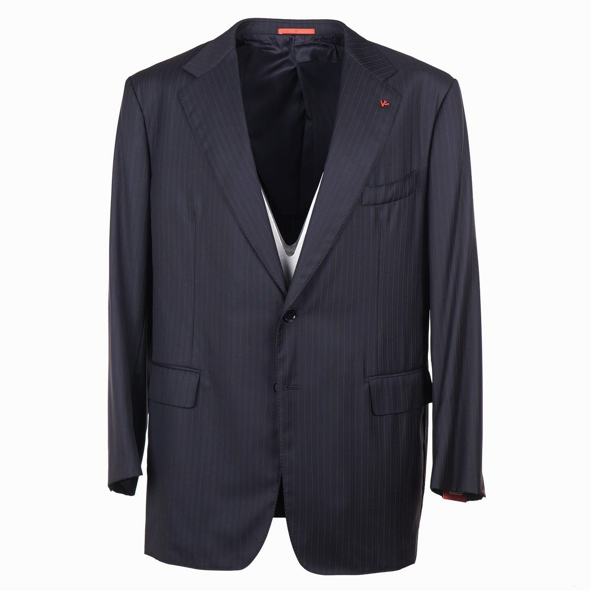 Isaia Black and Gray Stripe 130s Wool Suit Slim 52L/Classic 50L