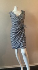 Worthington Suzette Stripe Black White Faux Wrap Dress Size 4