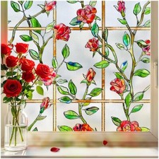 Stained Glass Window Film, Window Privacy Film Frosted Faux 3D Floral