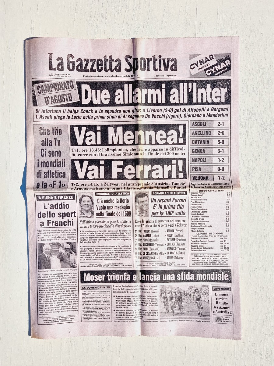 Gazzetta Dello Sport – 19 Août 1983 – Zenga, Bruno Conti, Graziani