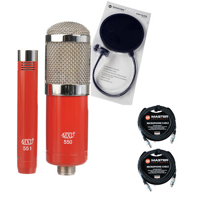 MXL 550/551 Condenser Ensemble Microphone Kit Red w/ Cables & Pop Filter