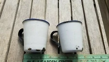Vintage -K.E.R. Sweden 2 Enamelware Cups White