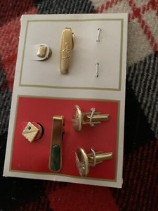 Authentic Two Sets Of 18 Karate Gold Plated Cufflinks Tie Pins.