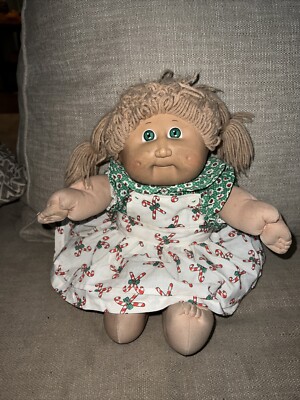 Cabbage Patch Doll Green Eyes Christmas Dress Signed 1985 | eBay