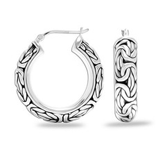 925 Sterling Silver Antique Byzantine LARGE Click-Top Hoop Earrings for Women