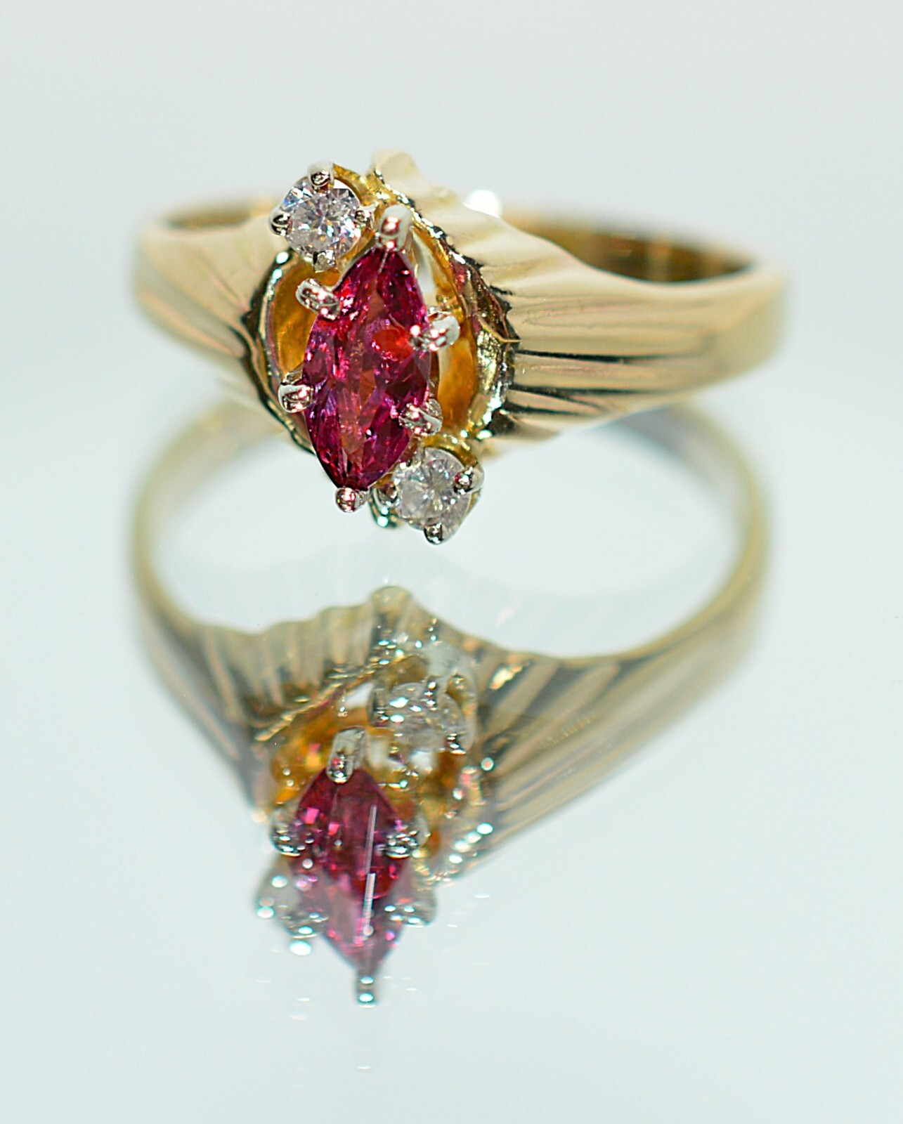 Natural Ruby & Diamond Ring 14K Solid Gold .48tcw… - image 8