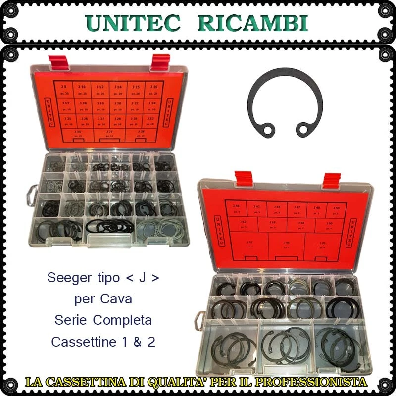 UNITEC Seeger tipo J per cava - serie completa - doppia scatola assortimento 328 pz