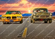 Two-Lane Blacktop Original Art Print/Chevrolet/Pontiac GTO/Movie Cars/Classics