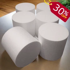 Cake Dummies 6" Round x 6" Tall Foam Lot of 6.  Premium Quality, Fast Shipping!