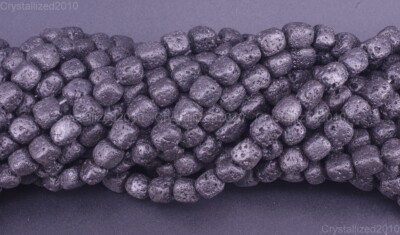 Natural Black Volcanic Lava Gemstone 6mm x 8mm Nugget Loose Spacer Beads 15.5''
