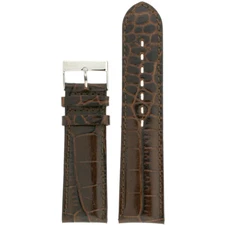 Watch Band Handmade Dark Brown White Stitching Leather Crocodile Grain LEA1365