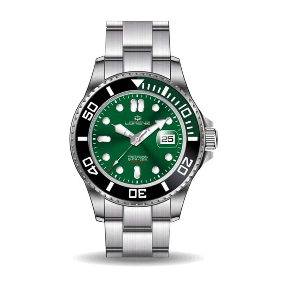 Orologio Automatico Uomo LORENZ 26168CC Bracciale Acciaio Verde Sub 100mt