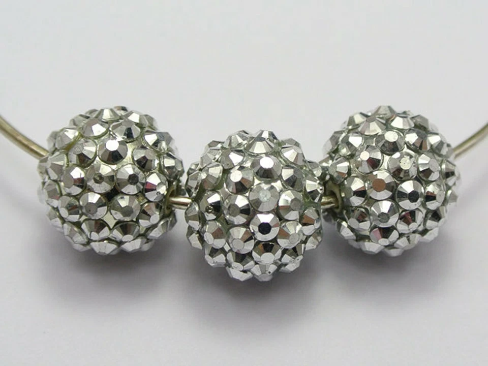 Cuentas espaciadoras de 16 mm de plata con diamantes de imitación pavé DISCO Foto 4 de 4