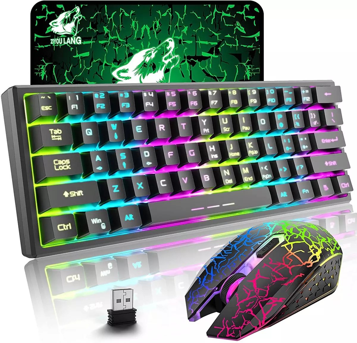 Rainbow Backlit Wireless Gaming Keyboard and Mouse Set