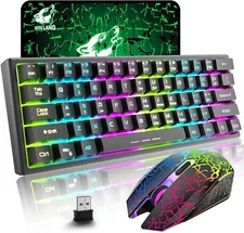 60% Wireless Gaming Keyboard,Mouse and Mat Set Rainbow Backlit For PC Laptop