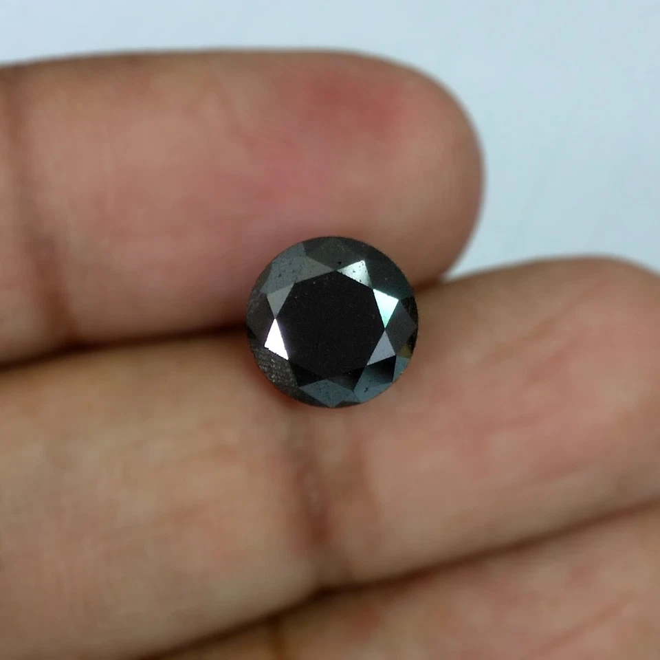 3.70cts 9mm Huge Round Fancy Jet Black Natural Earth Mined Loose Diamonds - Image 3 of 4