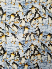 Hoffman California Fabric  Naturescapes Style Dancing Penguins 1/2 Yard X 42"