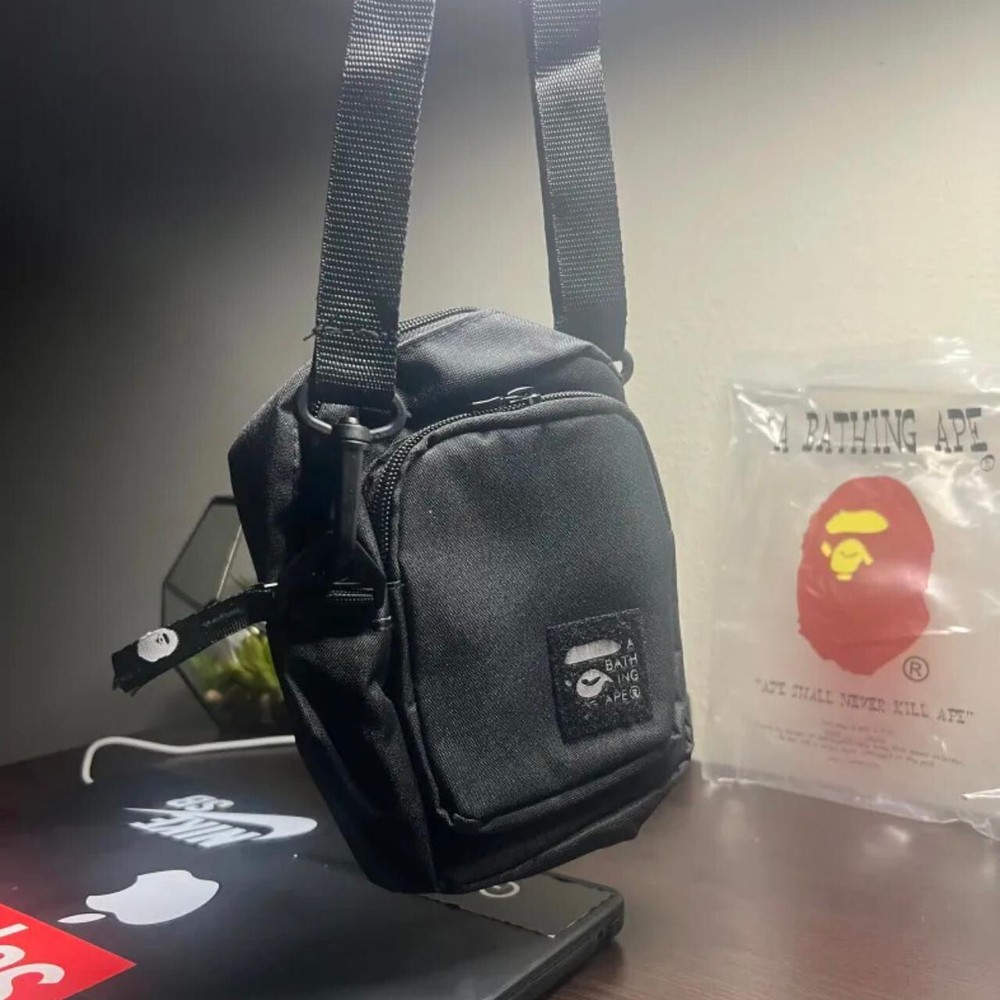 New BAPE Bathing Ape CORDURA Shoulder Bag Crossbody Black Reflective Logo Black