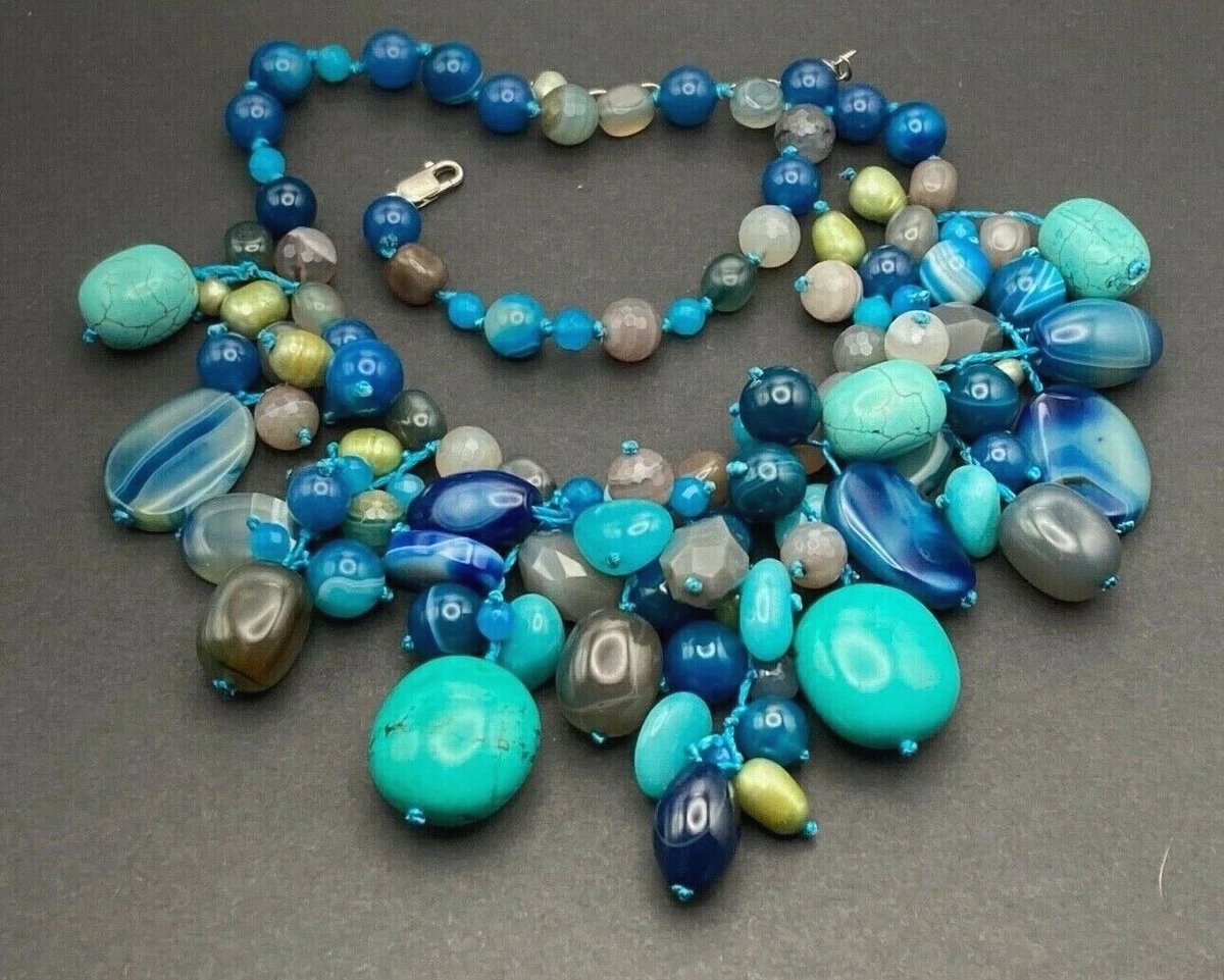 HSN or QVC Turquoise Quartz Stone Bead 925 Sterling Necklace Marked A IL
