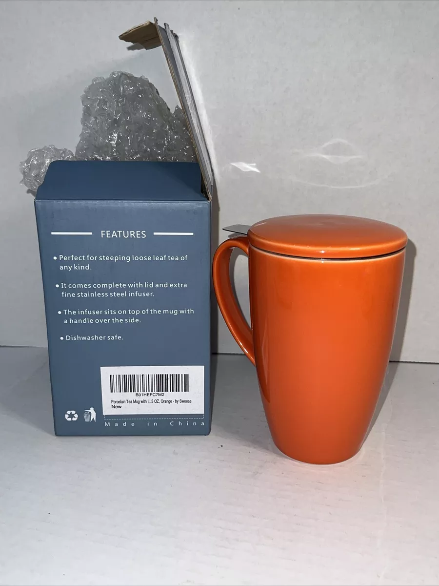 Sweese 15 OZ Orange Porcelain Tea Mug with Infuser &Lid NEW open Box! MSRP  $24