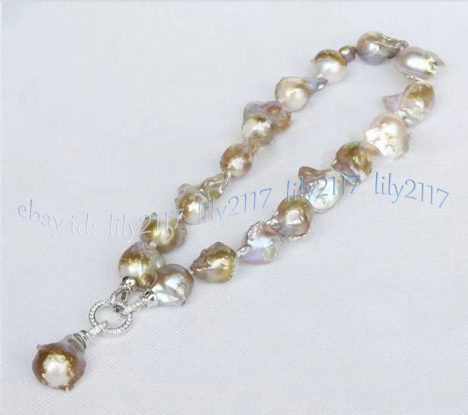 Enorme collar colgante de perlas Keshi renacidas barrocas multicolores naturales de 15-28 mm 18 pulgadas Foto 3 de 4