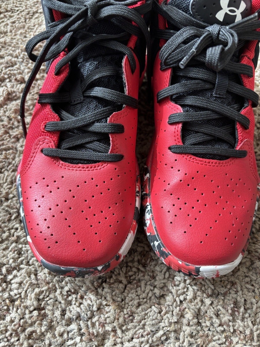 Under Armour Boys Sz. 4.5 Red & Black High Top Sneakers