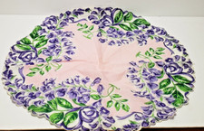 Pink Purple Scalloped Edge Floral Flower Handkerchief Hankie Round