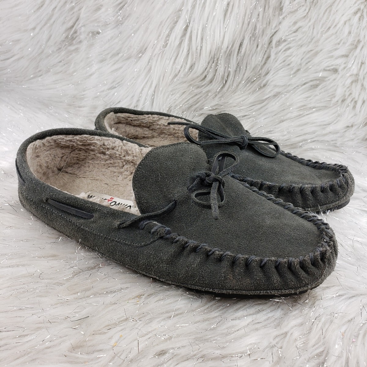 Minnetonka Grey Moccasin Slippers Mens Minnetonka Moccasins 767