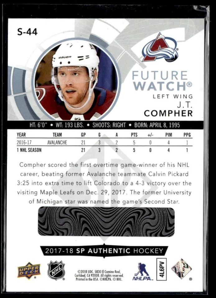 2017-18 SP Authentic Spectrum FX J.T. Compher #S-44 H3R2J - Image 2 of 2