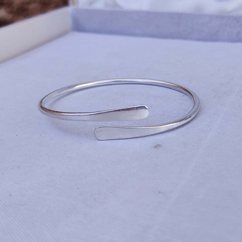 Massives Sterlingsilber Manschettenarmband gehämmert verstellbarer Armreif 925 einfach silber - Bild 4 von 5