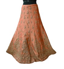 Indian Heavy Peach Hand Embroidered Lehenga/Skirt Bridal Wear Zardozi dabka