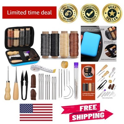 Leather Stitching Kit with Needles, Awl & Waxed Thread - 18 Piece Set