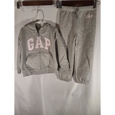 Baby Gap Girls Gray Pink Logo Zip Hoodie and Jogger Sweatpants Set 4T 4 Years