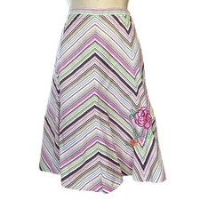 90s Vintage Retro Poplin Spring Skirt Preppy Chevron Stripe Pink Womens 12