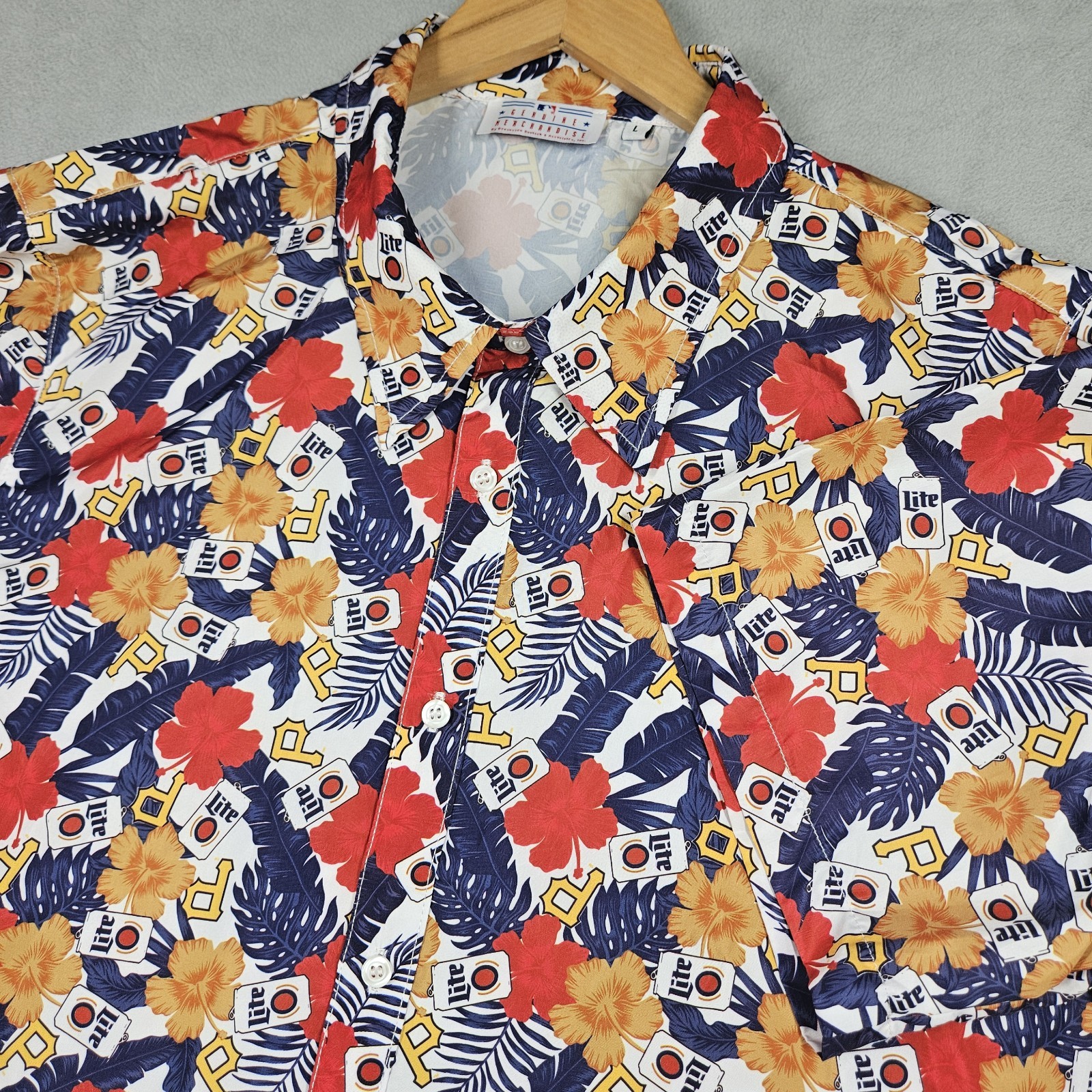 Pittsburgh Pirates Hawaiian Shirt Mens Size Large Miller Lite Beer MLB AOP Dad