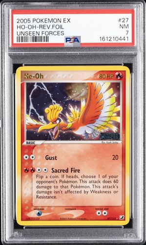 2005 POKEMON EX UNSEEN FORCES #27 HO-OH-REVERSE FOIL PSA 7