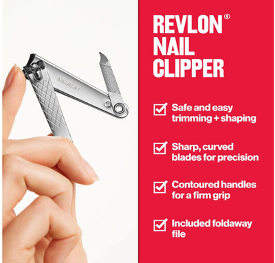 Revlon Nail Clipper with File   Curved Blade for Accurate Trimming & Grooming, E