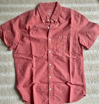 J.CREW Men's Short Sleeve Oxford Garment Dyed Medium Slim Fit Pink