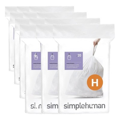 simplehuman Code H 60 Count Custom Fit Liners Drawstring Kitchen Trash Bags One